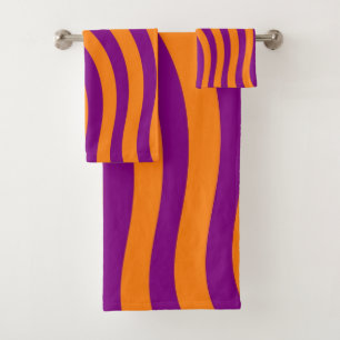 Bold Orange Purple Zebra Stripe Vibrant Minimalist Bath Towel Set