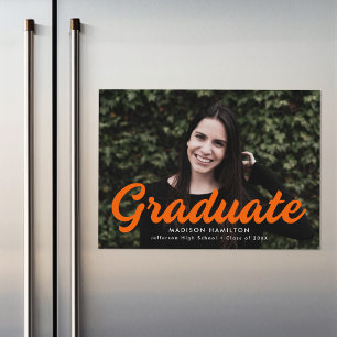 Bold Orange Script Photo Graduation Announcement