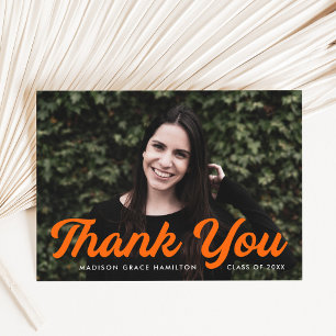 Bold Orange Script Photo Graduation Thank You Card