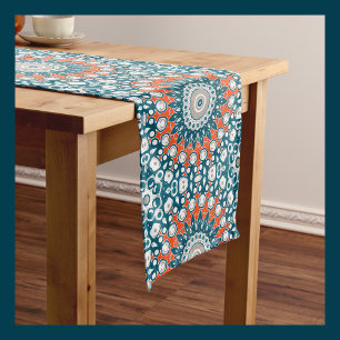 Bold Orange & Teal Mandala Geometric Totem Pattern Medium Table Runner
