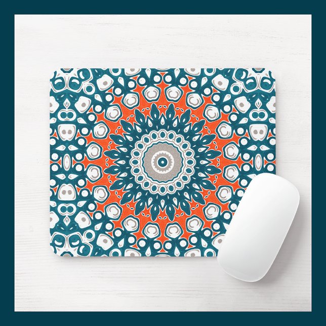 Bold Orange & Teal Mandala Geometric Totem Pattern Mouse Pad (Creator Uploaded)