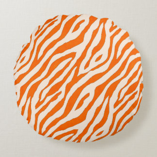 Bold Orange Tiger Stripe Pattern Round Pillow