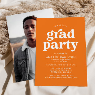 Bold Orange Typography Photo Graduation Party Invitation