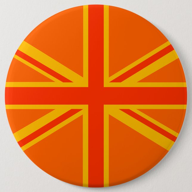 Bold Orange Union Jack British Flag Swag 6 Inch Round Button (Front)