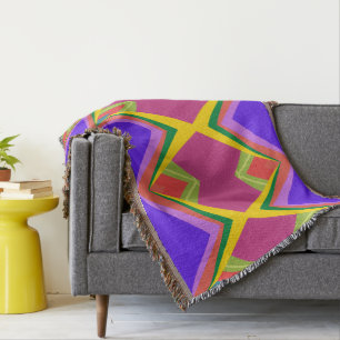 Bold Orchid & Gold Abstract Retro Geometric Art Throw Blanket