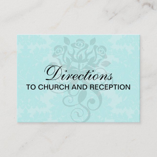 bold ornate aqua aquamarine blue damask pattern enclosure card (Front)