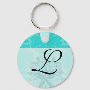 bold ornate aqua aquamarine blue damask pattern keychain