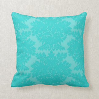 bold ornate aqua blue damask pattern throw pillow