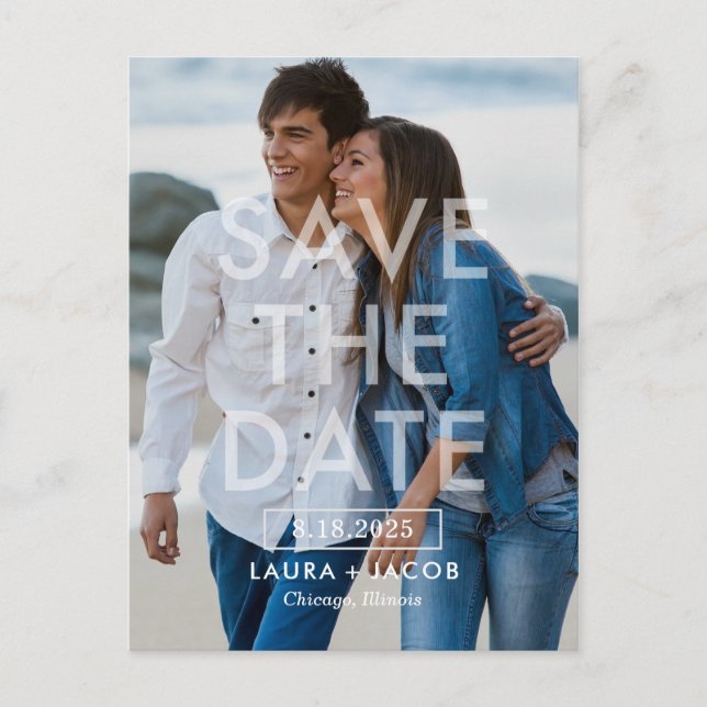 Bold Overlay EDITABLE COLOR Save The Date Postcard (Front)