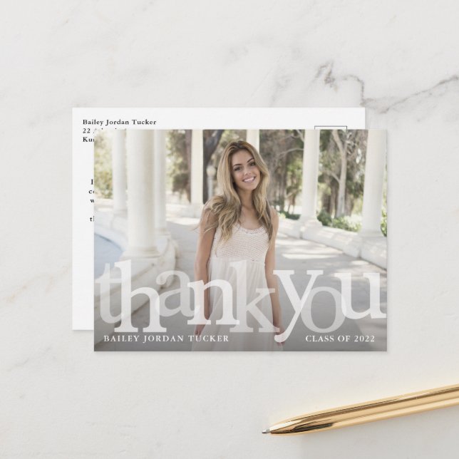 Bold Overlay Graduation Class Year Thank You Postcard (Front/Back In Situ)
