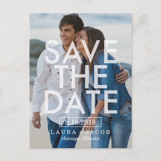 Bold Overlay Save The Date Postcard (Front)