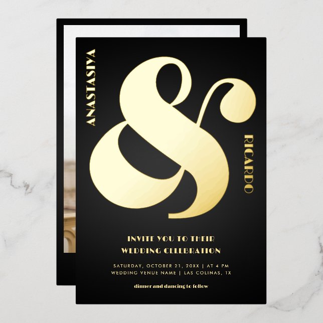 Bold Oversized Ampersand Photo Black Wedding Real (Front/Back)