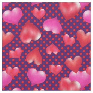 Bold Painted Hearts on Dotted Purple   Valentine Fabric