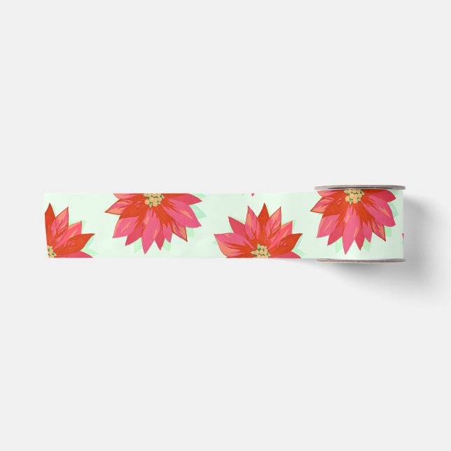 Bold, painted poinsettia Christmas/holiday design Satin Ribbon (Front)