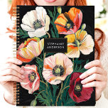 Bold Painted Poppy Floral Custom Name Planner<br><div class="desc">This stunning design features a vibrant arrangement of painted poppy flowers in shades of red, orange, pink, and cream, set against a bold black background. The textured brushstrokes give it a hand-painted look, while the sleek nameplate adds a personalized touch. Perfect for professionals, students, or anyone who loves artistic floral...</div>