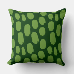 Bold Painted Spots - Avocado Green on Dark Green Throw Pillow