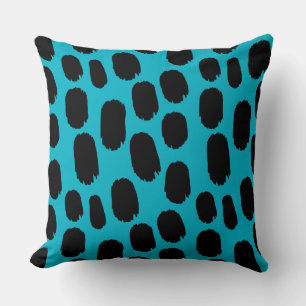 Bold Painted Spots - Black on Aqua Blue 00b2ca Throw Pillow
