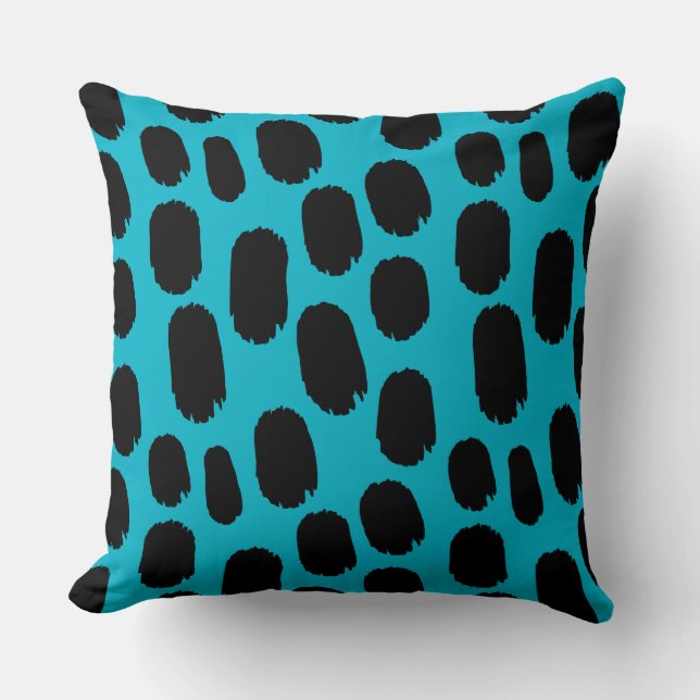 Bold Painted Spots - Black on Aqua Blue 00b2ca Throw Pillow (Front)