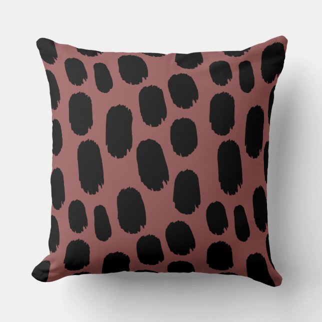 Bold Painted Spots - Black on Brown 955251 Throw Pillow (Front)