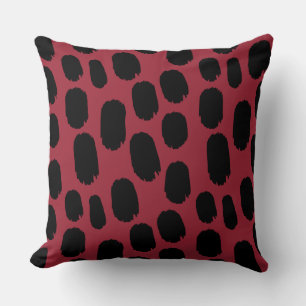Bold Painted Spots - Black on Deep Red 9b2335 Throw Pillow