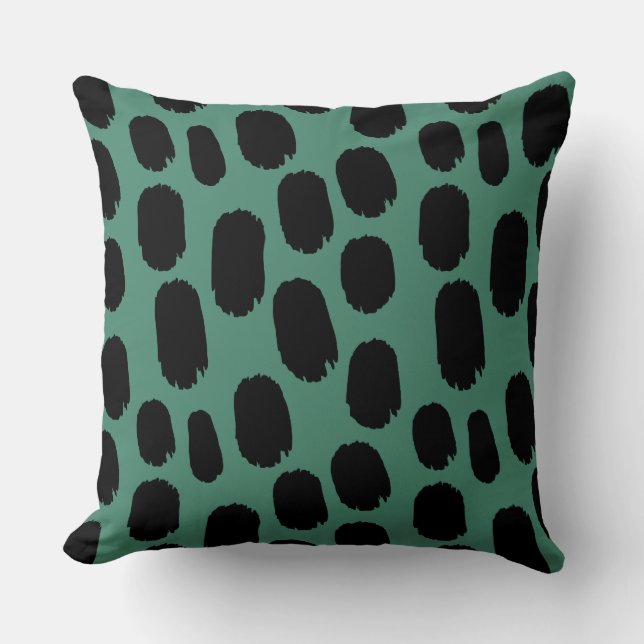 Bold Painted Spots - Black on Green 46866f Throw Pillow (Front)