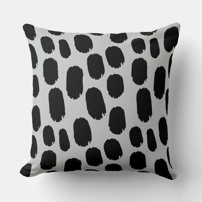 Bold Painted Spots - Black on Grey c6cbcc Throw Pillow (Front)
