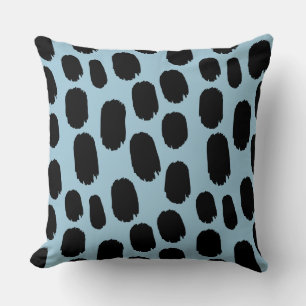 Bold Painted Spots - Black on Light Blue 9dc6d8 Throw Pillow