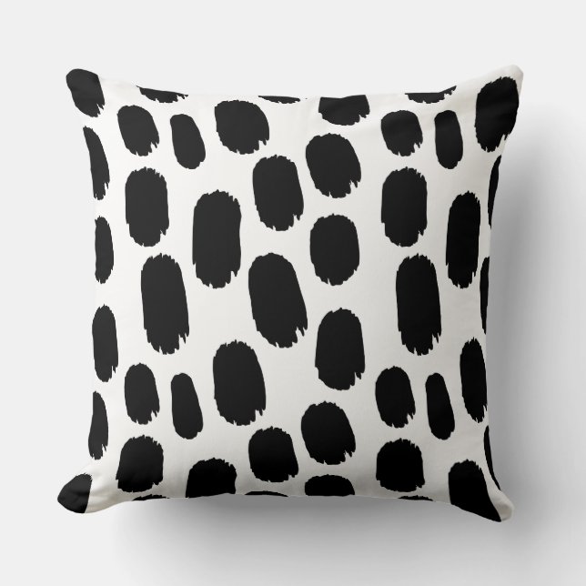 Bold Painted Spots - Black on White Throw Pillow (Front)