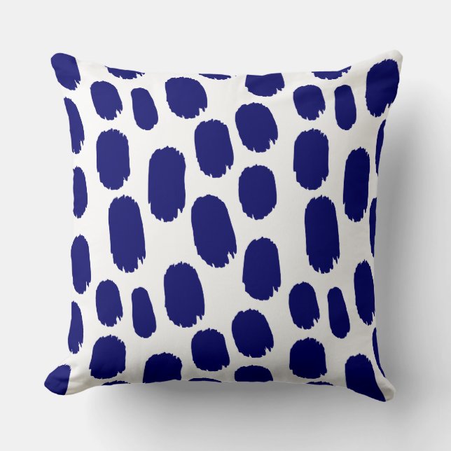 Bold Painted Spots - Deep Navy on White Throw Pillow (Front)