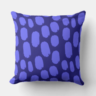 Bold Painted Spots - Electric Blue on Dark Blue Throw Pillow
