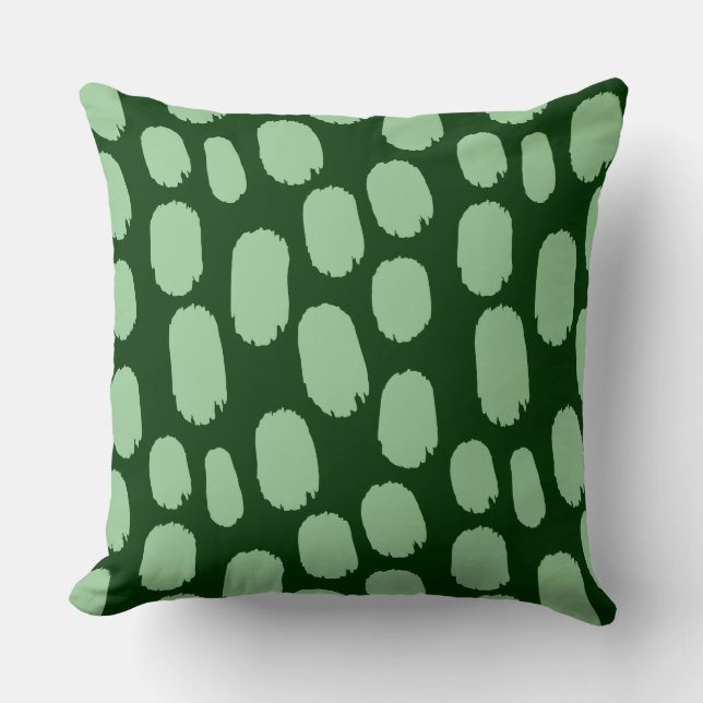 Bold Painted Spots - Faded Green on Dark Green Throw Pillow (Front)