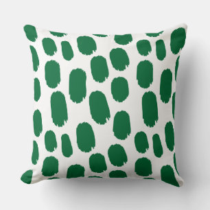 Bold Painted Spots - Forest Green on White Throw Pillow