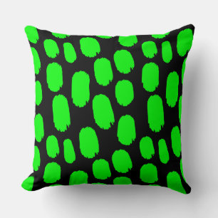 Bold Painted Spots - Green on Black Throw Pillow