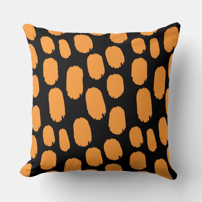Bold Painted Spots - Light Orange on Black Throw Pillow (Front)