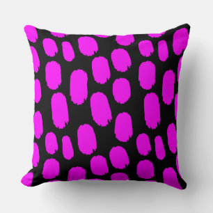 Bold Painted Spots - Magenta on Black Throw Pillow
