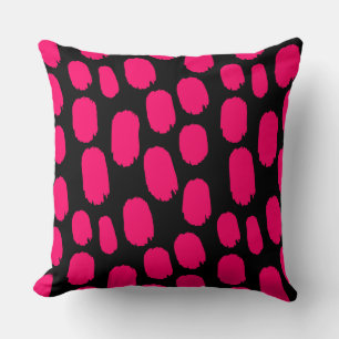 Bold Painted Spots - Neon Red on Black Throw Pillow