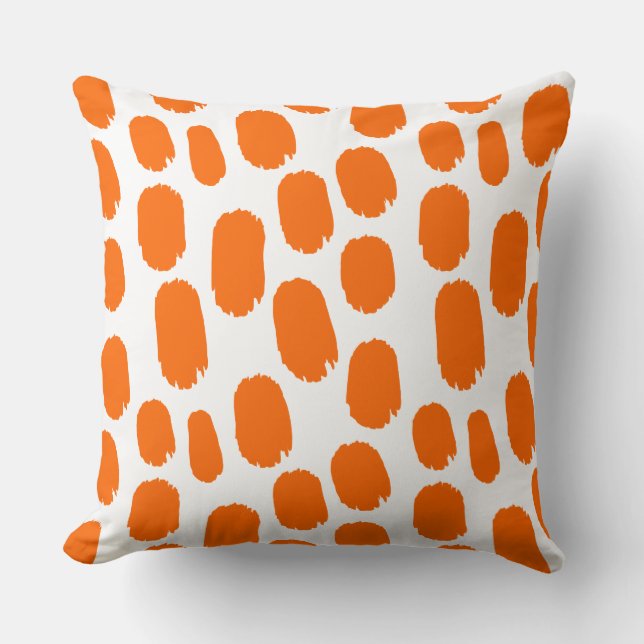 Bold Painted Spots - Orange on White Throw Pillow (Front)