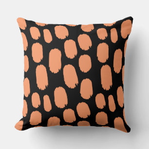 Bold Painted Spots - Peach on Black Throw Pillow