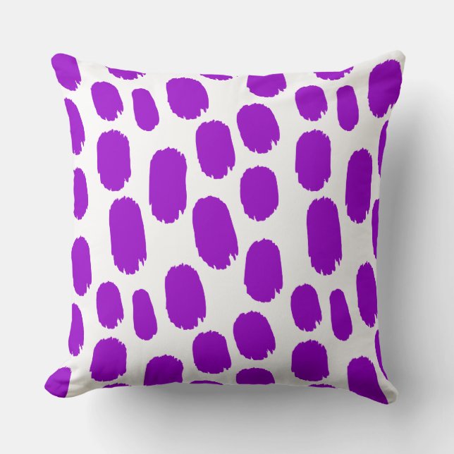 Bold Painted Spots - Purple on White Throw Pillow (Front)