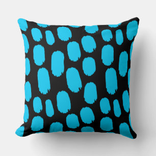 Bold Painted Spots - Sky Blue on Black Throw Pillow