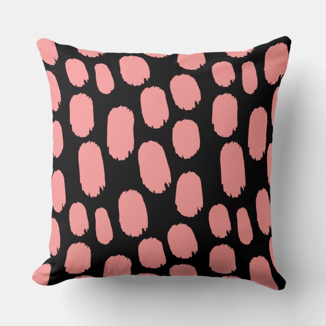 Bold Painted Spots - Soft Pink on Black Throw Pillow (Front)