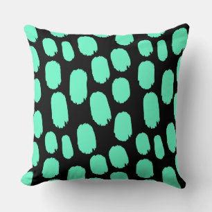 Bold Painted Spots - Turquoise on Black Throw Pillow
