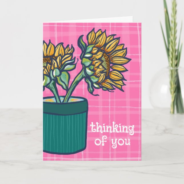 Bold Painterly Sunflower Thinking of You Card  (Front)