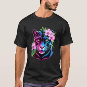 Bold Panther with Pink Flowers  T-Shirt