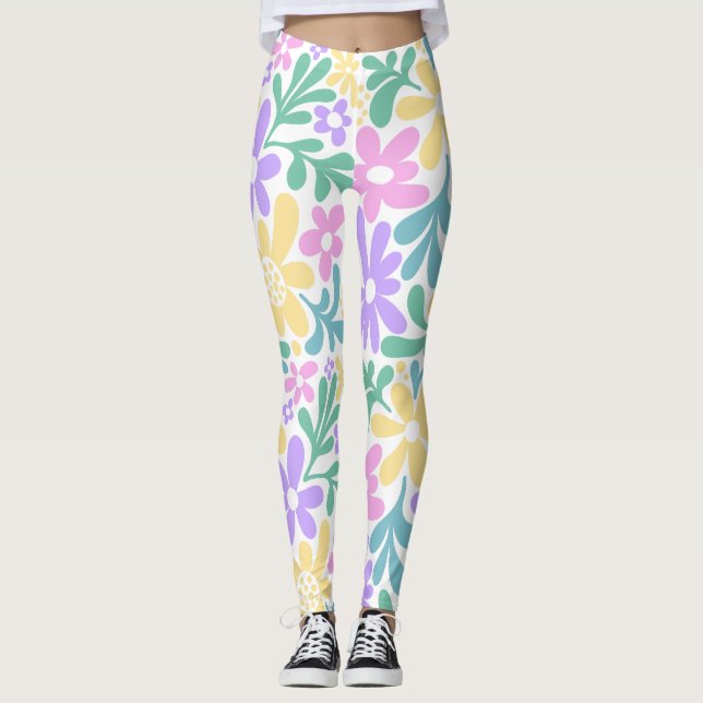 Bold Pastel Retro Floral Leggings (Devant)