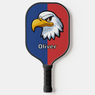 Bold Patriotic Cartoon Eagle Personalized Pickleball Paddle
