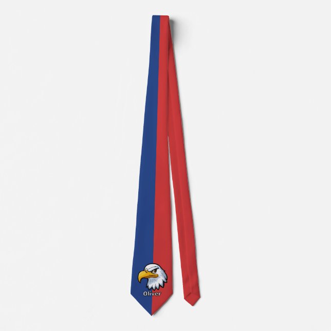 Bold Patriotic Cartoon Eagle Personalized Tie (Front)