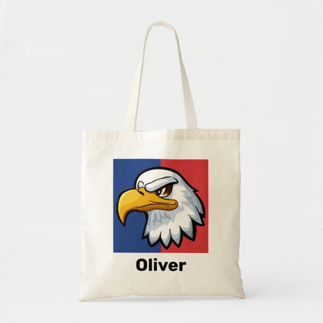 Bold Patriotic Cartoon Eagle Personalized Tote Bag (Front)