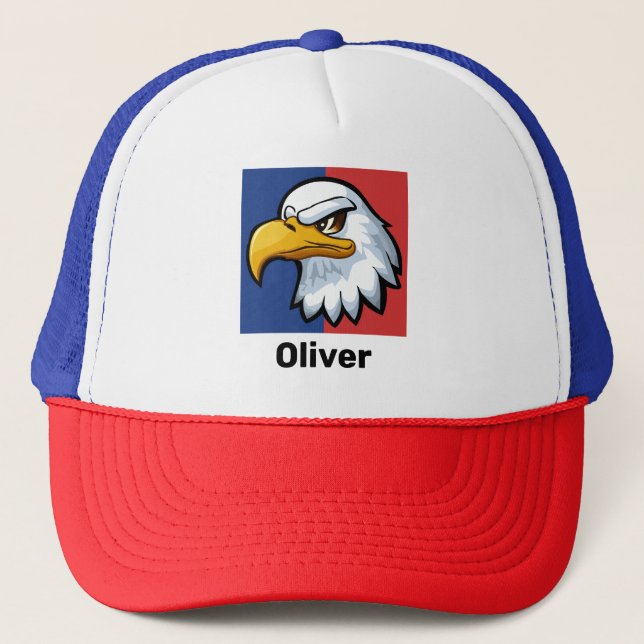 Bold Patriotic Cartoon Eagle Personalized Trucker Hat (Front)