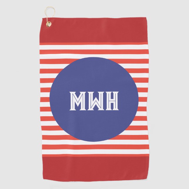Bold Patriotic Colours Custom Monogram Golf Towel (Front)